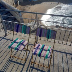 Paire de chaises Lafuma violette rose et verte