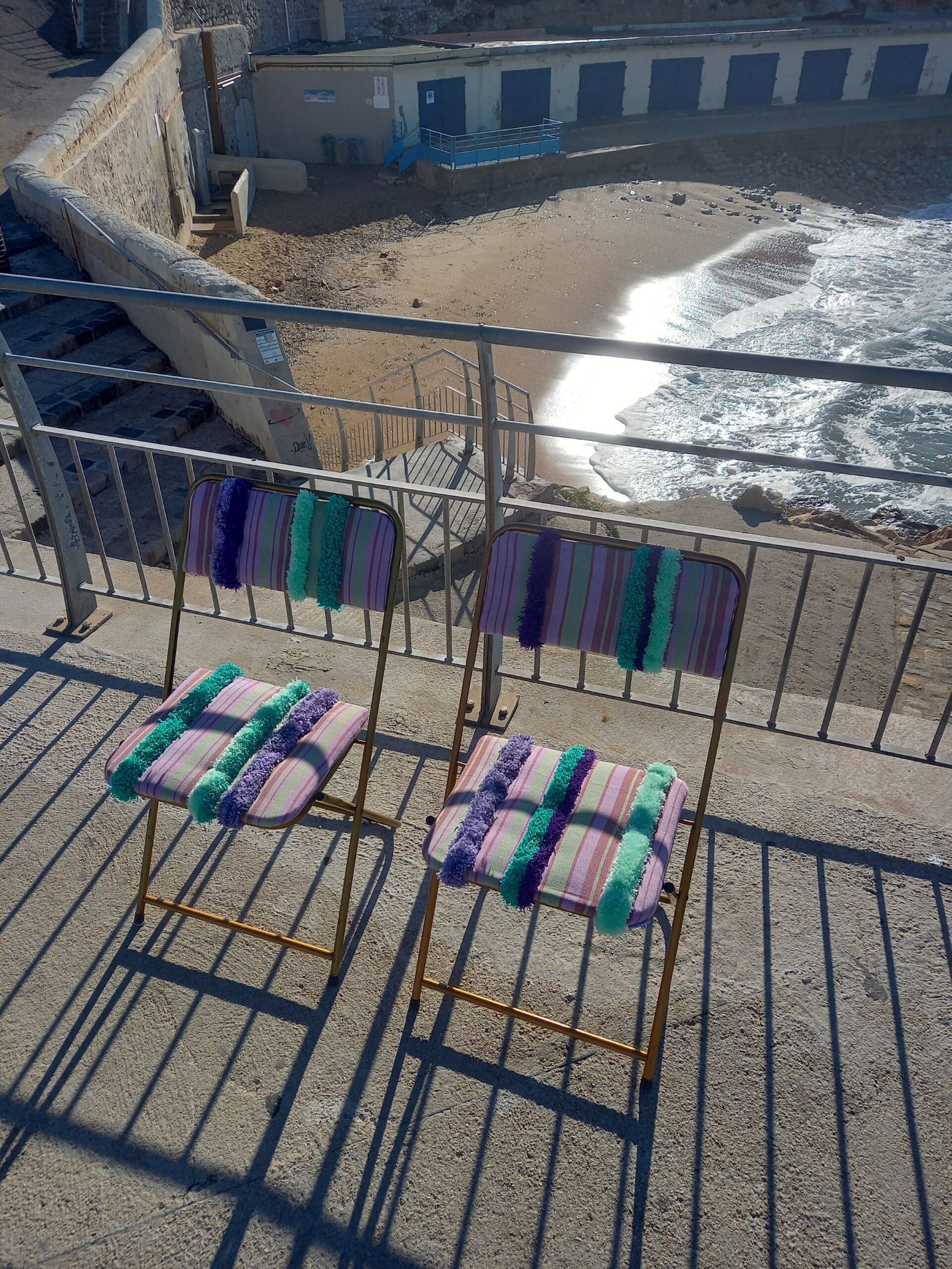 Paire de chaises Lafuma violette rose et verte